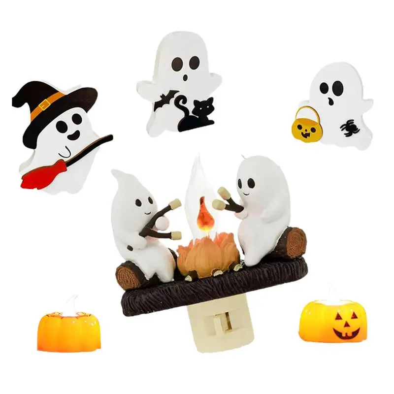 Ghosts Campfire Table Lamp Ghost Roasting Marshmallows Campfire Flickering Nightlight Flickering Night Light Nightstand Lamp