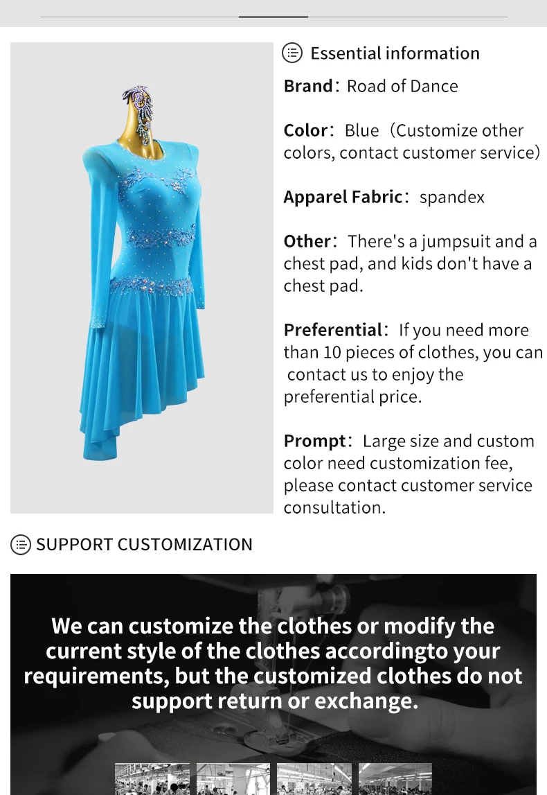 Lateinamerikanisches Tanzkostüm, passendes Kleid für Mädchen, Abendkleidung für Damen, Wettbewerbsanzug, Tanzkleidung für Bühnen- und Festivalaufführungen, Rock, Tanzkleidung für Ballsaal. – Detail 3
