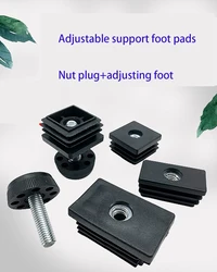 1PCS M8 * 30mm With Nut and Adjustable Foot Tube Plug Black Furniture Rack Height Adjustable Foot Cup