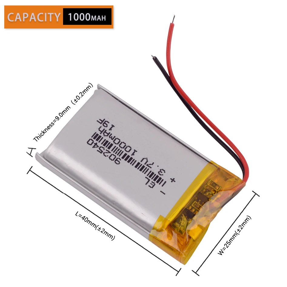 JST2.0mm 3Pin JST1.0 2P JST1.25 2P 902540 3.7V 1000mAh بطارية ليثيوم ليبو ليثيوم أيون بوليمر قابلة للشحن