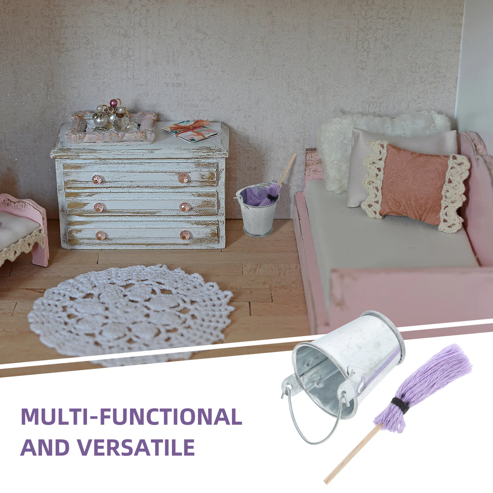 1 pz set di latta per mop per casa delle bambole strumenti di pulizia in miniatura fatti a mano per la decorazione domestica accessori di scena mini secchio di ferro piccolo metallo