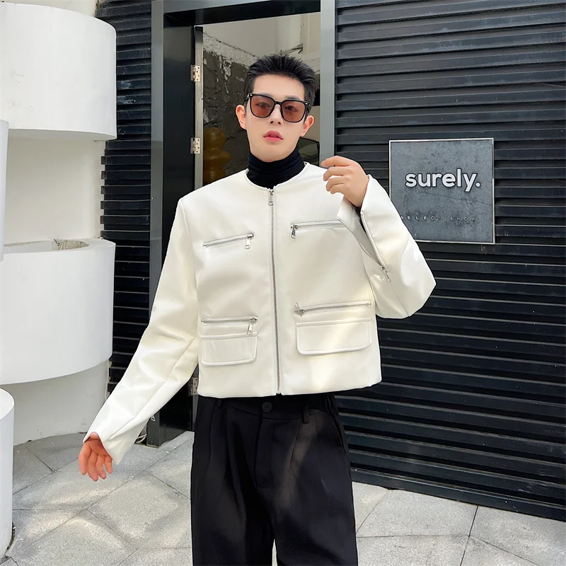 

Модная мужская кожаная куртка-бомбер из искусственной кожи с воротником-стойкой, прямого кроя, повседневная