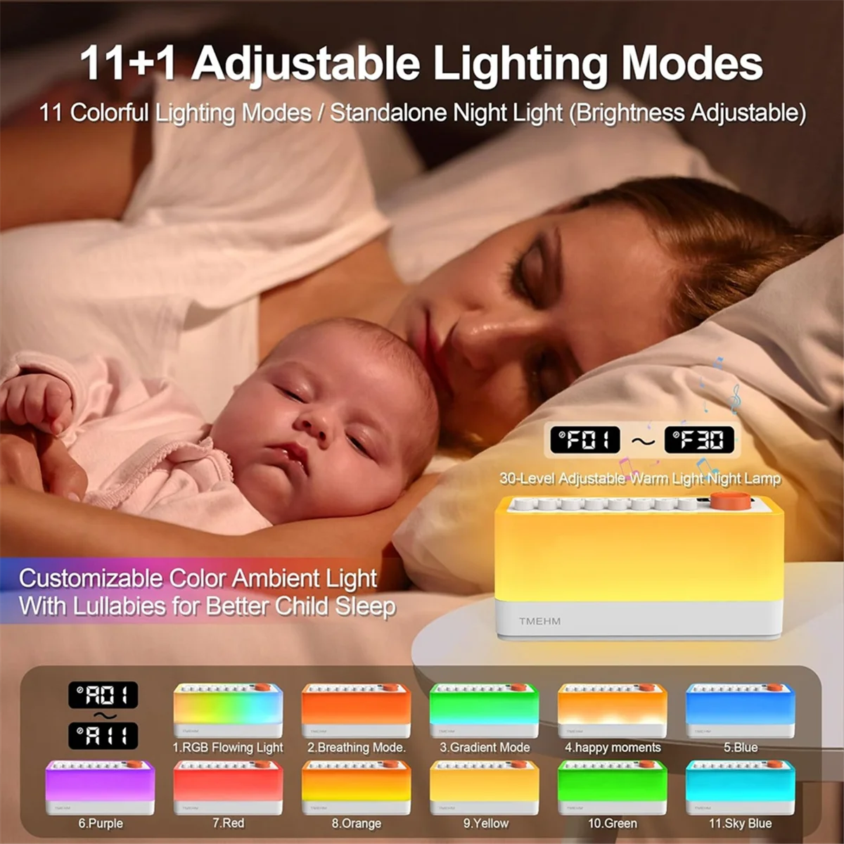 

ABIT White Noise Sleep Sound Machine with 8 Nature Sounds, Portable Bluetooth Speaker, 12 Colors Night Lights