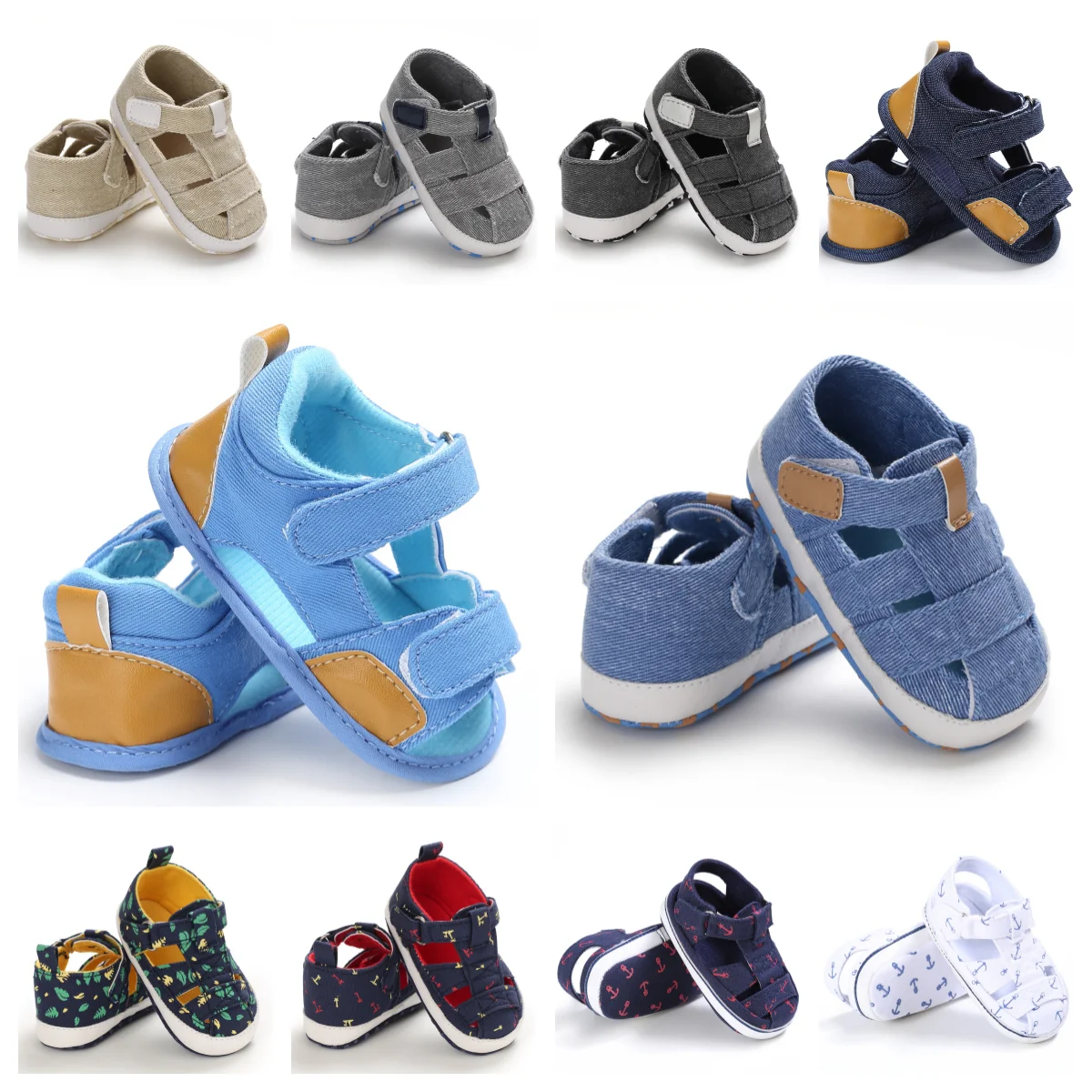 Fashion Men's Breathable Canvas Sandals Summer Outdoor Anti Slip Soft Soled Baby Walking Shoes