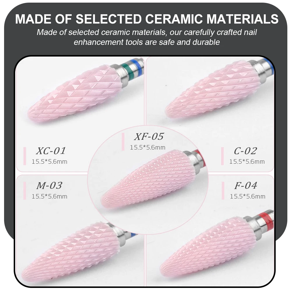

5 шт., профессиональные шлифовальные насадки для маникюра, керамическая полировальная головка для дизайна ногтей, гель, акриловые ногти, обрезка ногтей