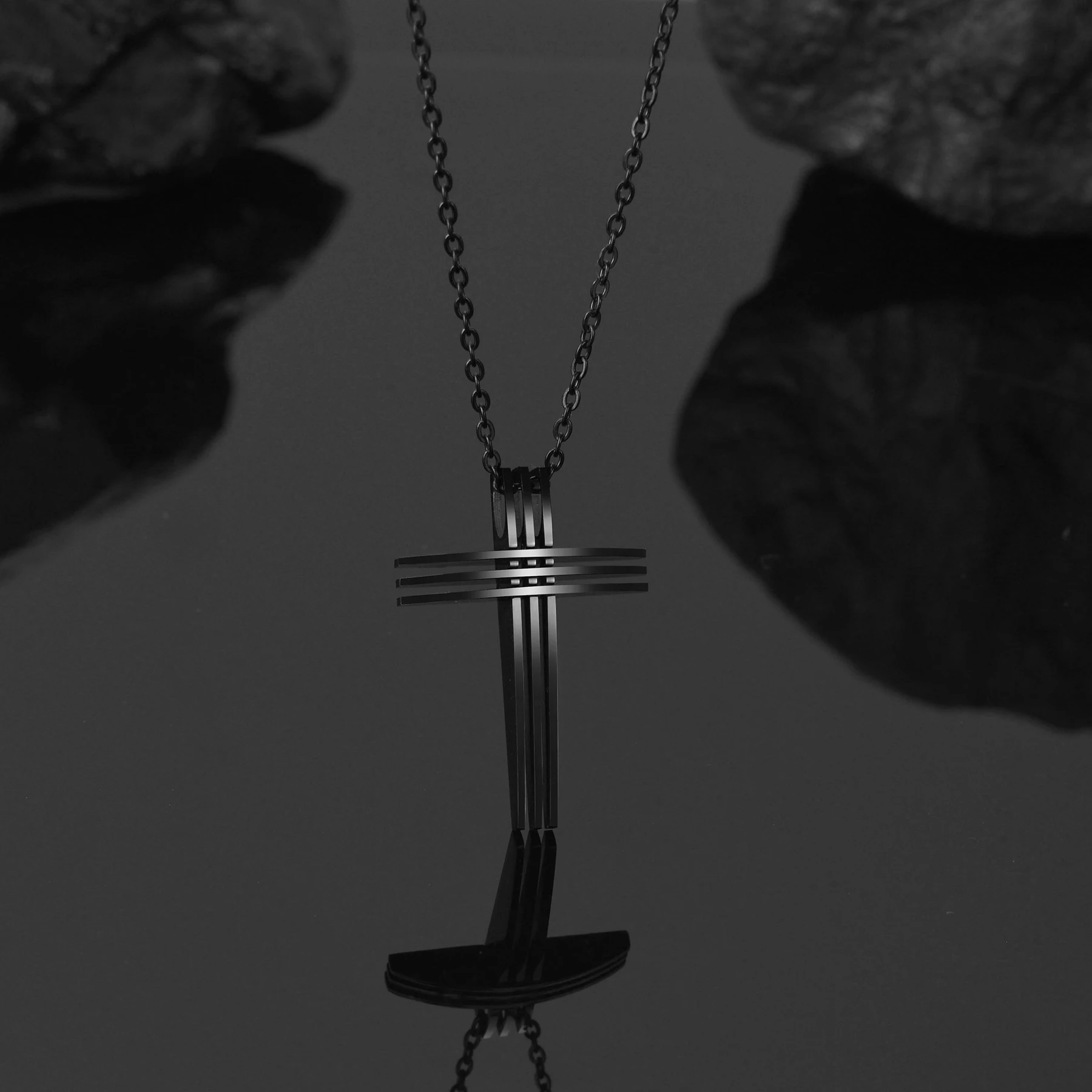 Black Hollow Cross Pendant Stainless Steel Necklace Religious Cross Simple Jewelry Gift for Men Women