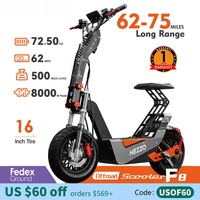 HEZZO F8 Electric Scooter 16 Inch Foldable 72v 8000W 62.5MPH 50Ah Long Range Off Road Escooter Motorbike With Seat US Warehouse
