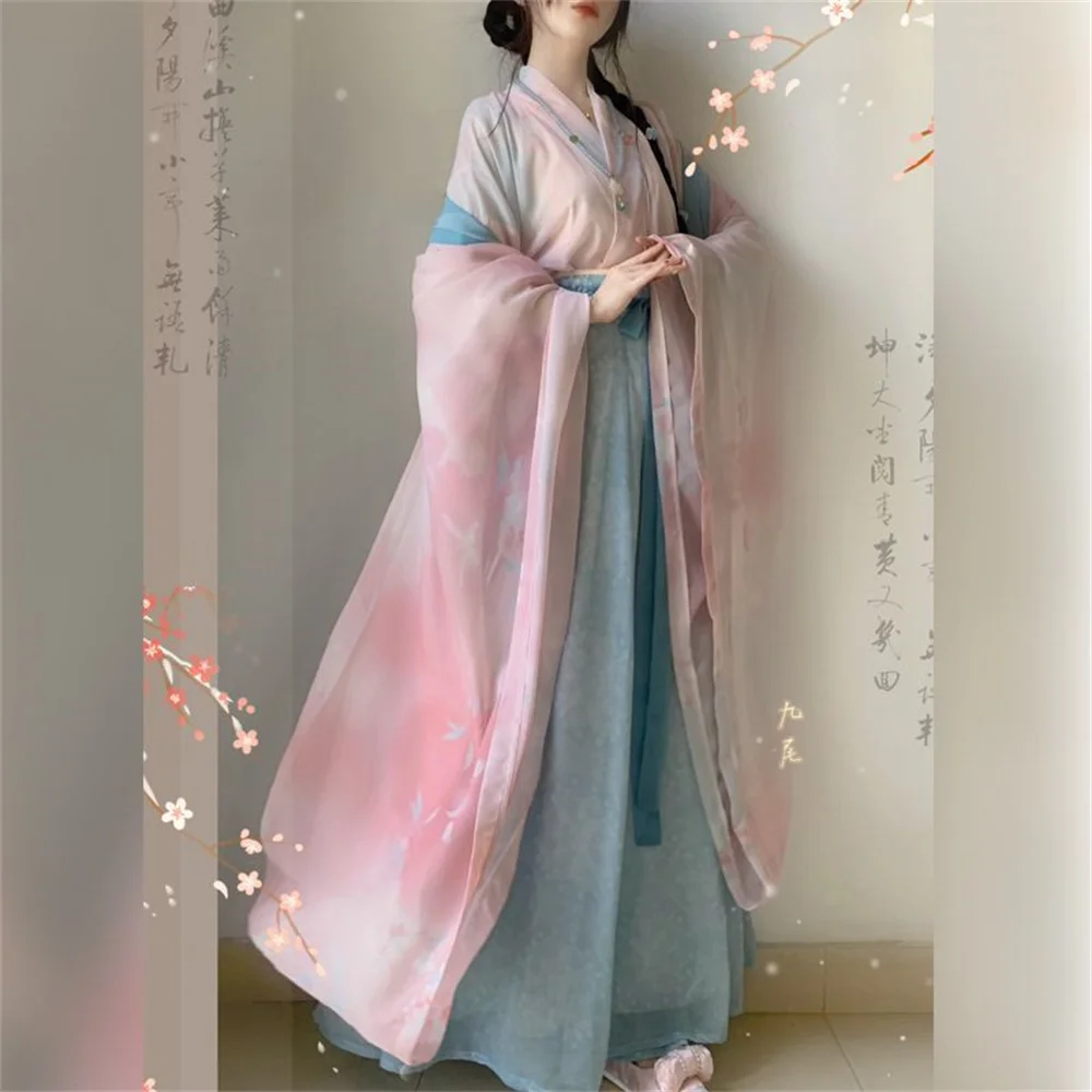 Vintage Hanfu Women Chinese Traditional Stage Dance Dress Female Fairy Cosplay Costume Hanfu Set Blue Elegant Princess Outfits