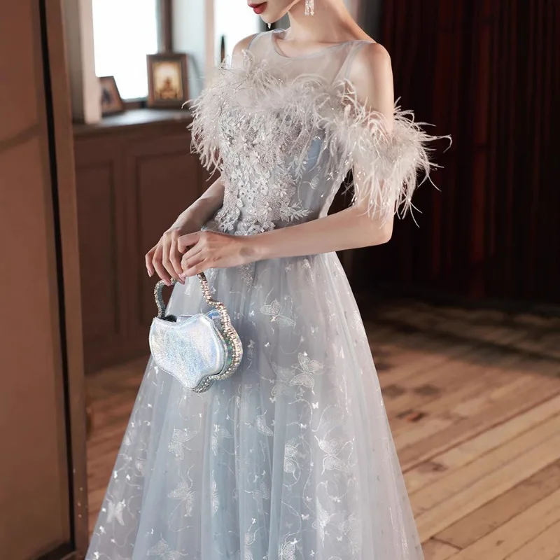 Robe de soirée bleue, nouveau Style, tempérament de Banquet, Niche, atmosphère féerique, hôte d'examen d'art, robe de demoiselle d'honneur élégante, 2026