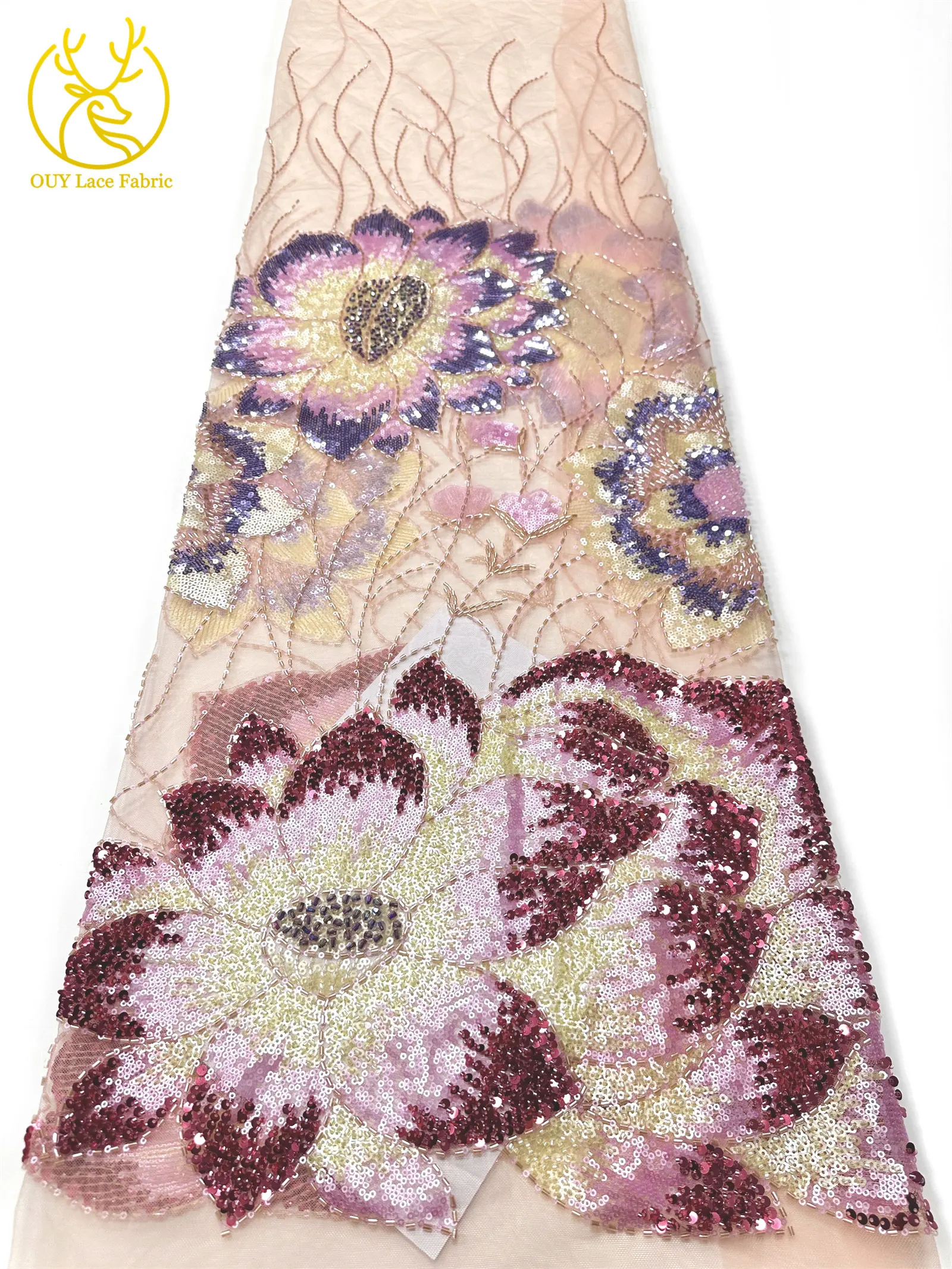 2026 Afrikanischer Bräutigam Bestickter Perlen-Spitzenstoff Modisches Design Französische Pailletten-Spitze Brautkleid Nähmaterial 5 Yards – Detail 20