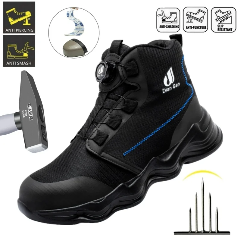 Lightweight Safety Shoes Men Steel Toe Sneaker Work Man Puncture Proof  Safety Industrial Protective Shoes Rotating Button