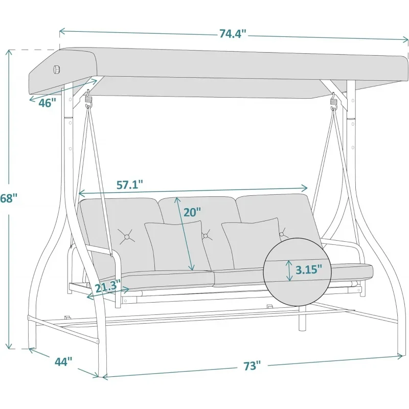 3-sitzige Außen terrasse, verstellbare Rückenlehne, Veranda segel flugzeug, Kissen mit Kissen, (Burgund)