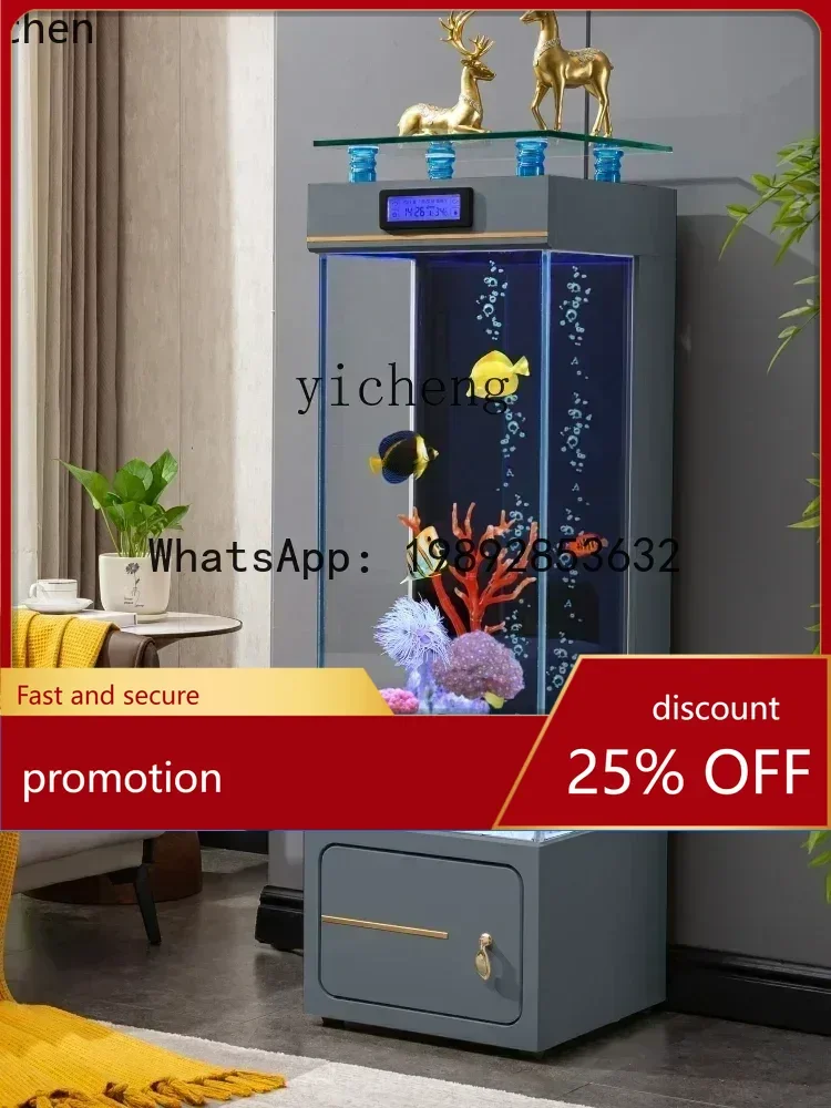 

YFY Floor Fish Tank Aquarium Living Room Home Ecological Wall Gold Crystal Super White Glass