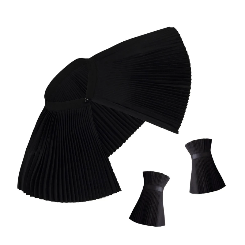 Womens Decorative Clothing Accessory Pearls Pleated False Collar and Wrist Cuffs