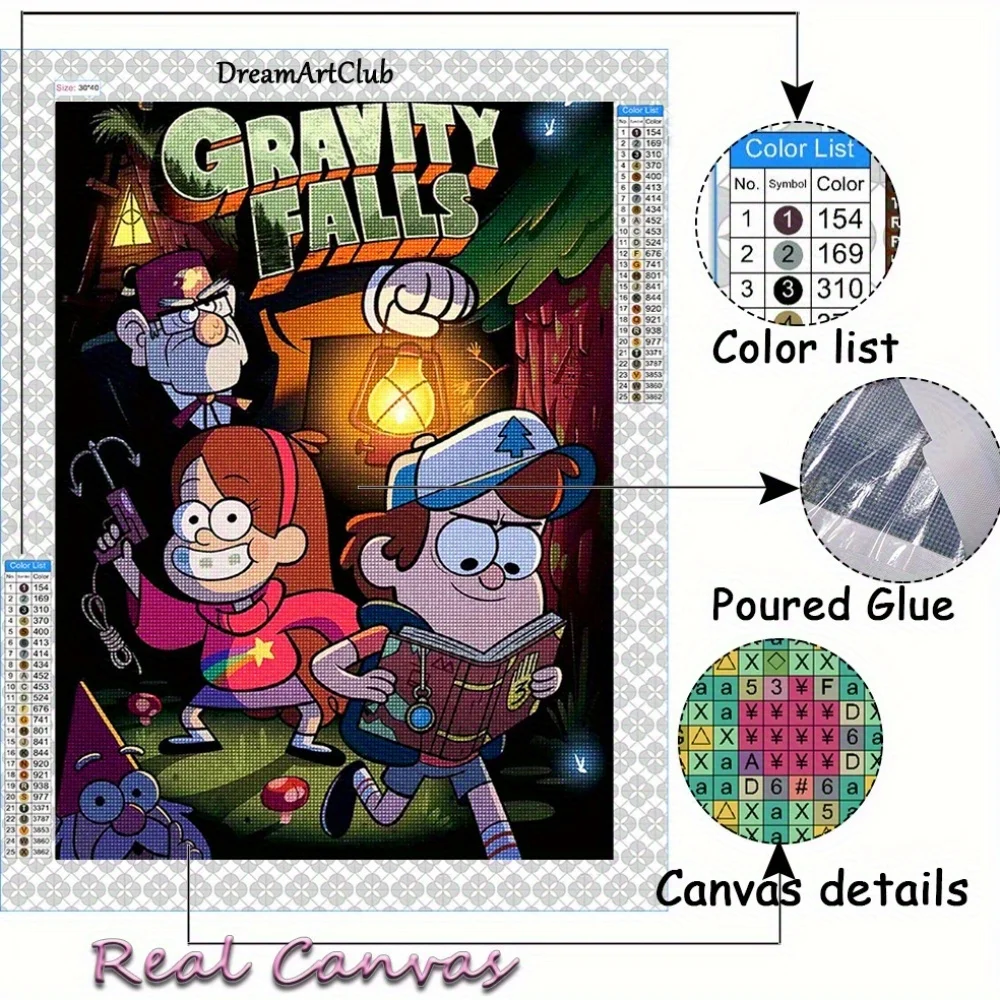 طقم طلاء ماسي 5D من Gravity Falls - فني قماشي كرتوني مقاس 30.0 × 40.01 سم، ديكور منزلي DIY مع تصميم مغامرة مابل وقحافة #1