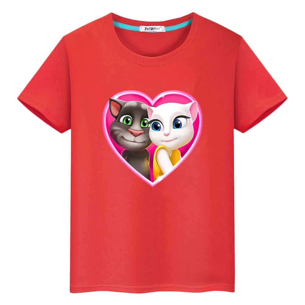يتحدث توم القط طباعة 100% القطن تي شيرت للأطفال الصبي 10 سنة Kawaii بلايز y2k قطعة واحدة قصيرة أنيمي تيز فخر التي شيرت فتاة الملبس