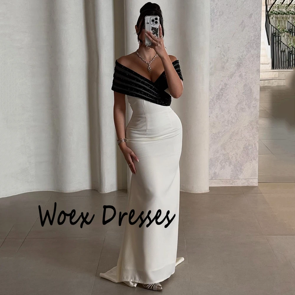 Vestido de noite sereia branco personalizado, cor contrastante, com lantejoulas, trem de varredura, vestido de festa até o chão, vestido de baile