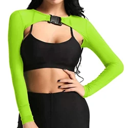 20222 Summer Sexy Mesh Rave Crop Tops Women Sheer Long Sleeve Crop Top See Through Cover Ups Front Buckle Sun Protection Shirt