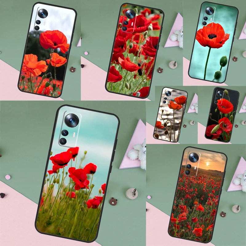 Red Corn Poppy Flower Cover Case For Xiaomi 13 12 Lite 12X 11T 12T Pro POCO F5 X3 X5 Pro X4 F4 GT F3 M5s M6 Pro