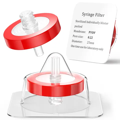 멸균 필터 친수성 PVDF 25mm 0.22um 멤브레인 높은 처리량 개별 포장, 10개