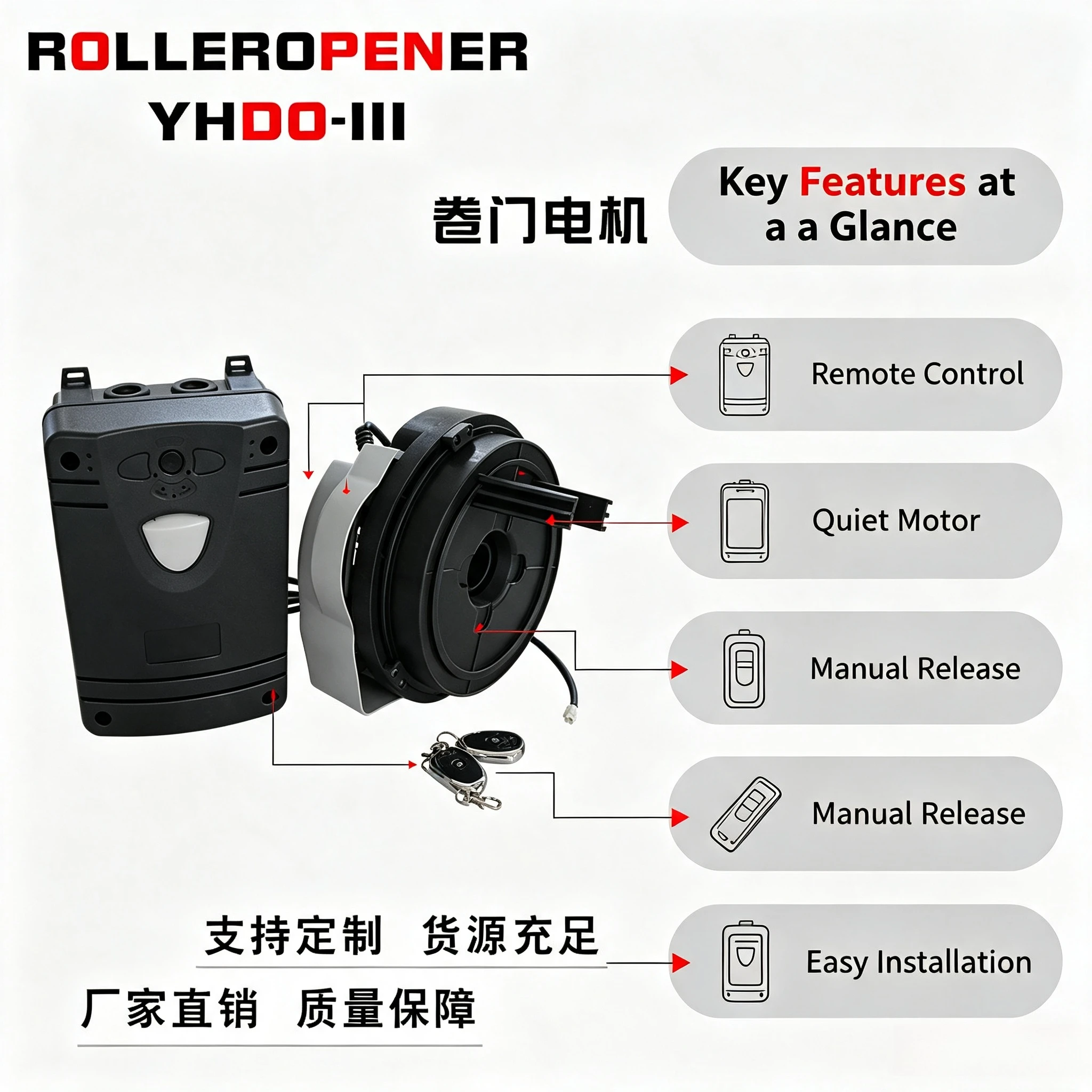 220V‑110V Built‑in DC Rolling Gate Motor, Obstacle‑Sensing Rebound Roller Shutter Door Motor for Automatic Rolling Gate