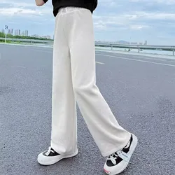 Girls Loose Fashion Sweatpants 2025 Children's Soft Korean Jogger Casual Trousers Playwear in Black & White for Teens Aged 4-14