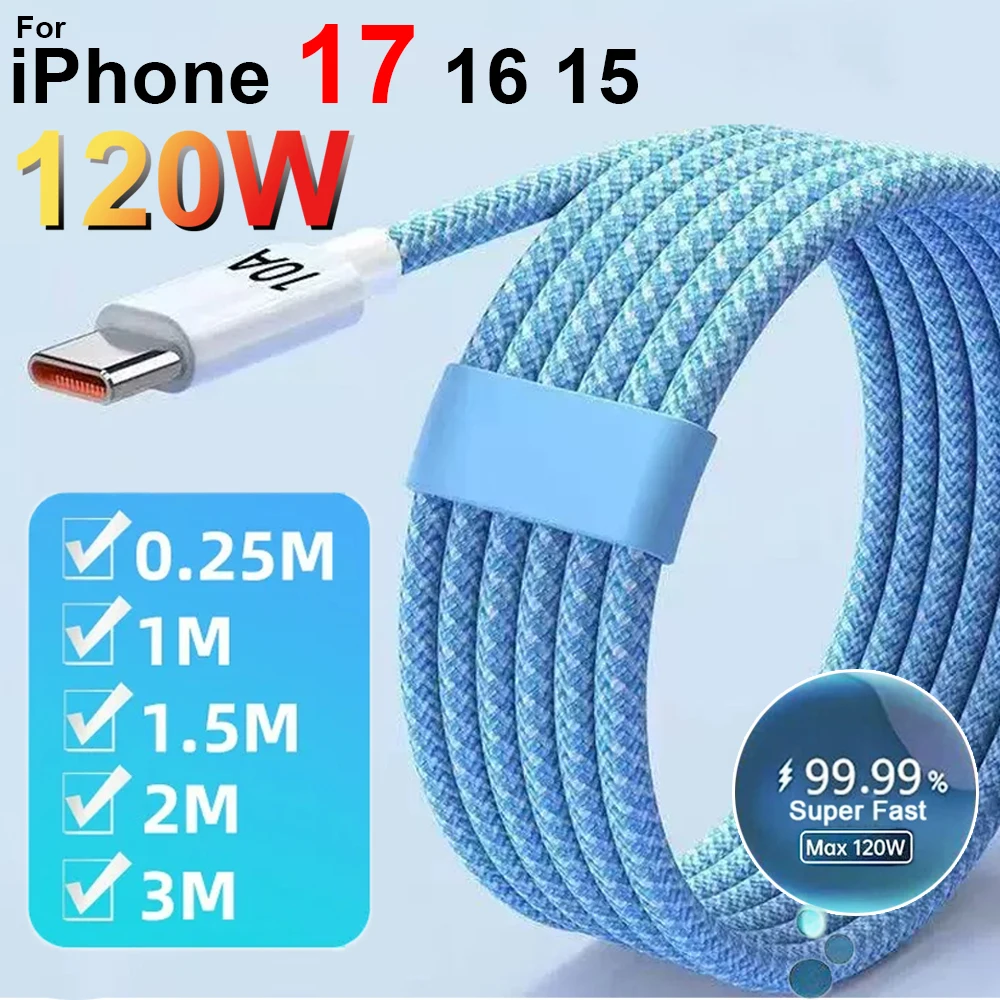 Für iPhone 17 16 15 Pro Max 120 W 10A Schnellladegerät USB Typ C Ladekabel für Samsung Huawei Mi Dual Typ C Datenübertragungsleitung