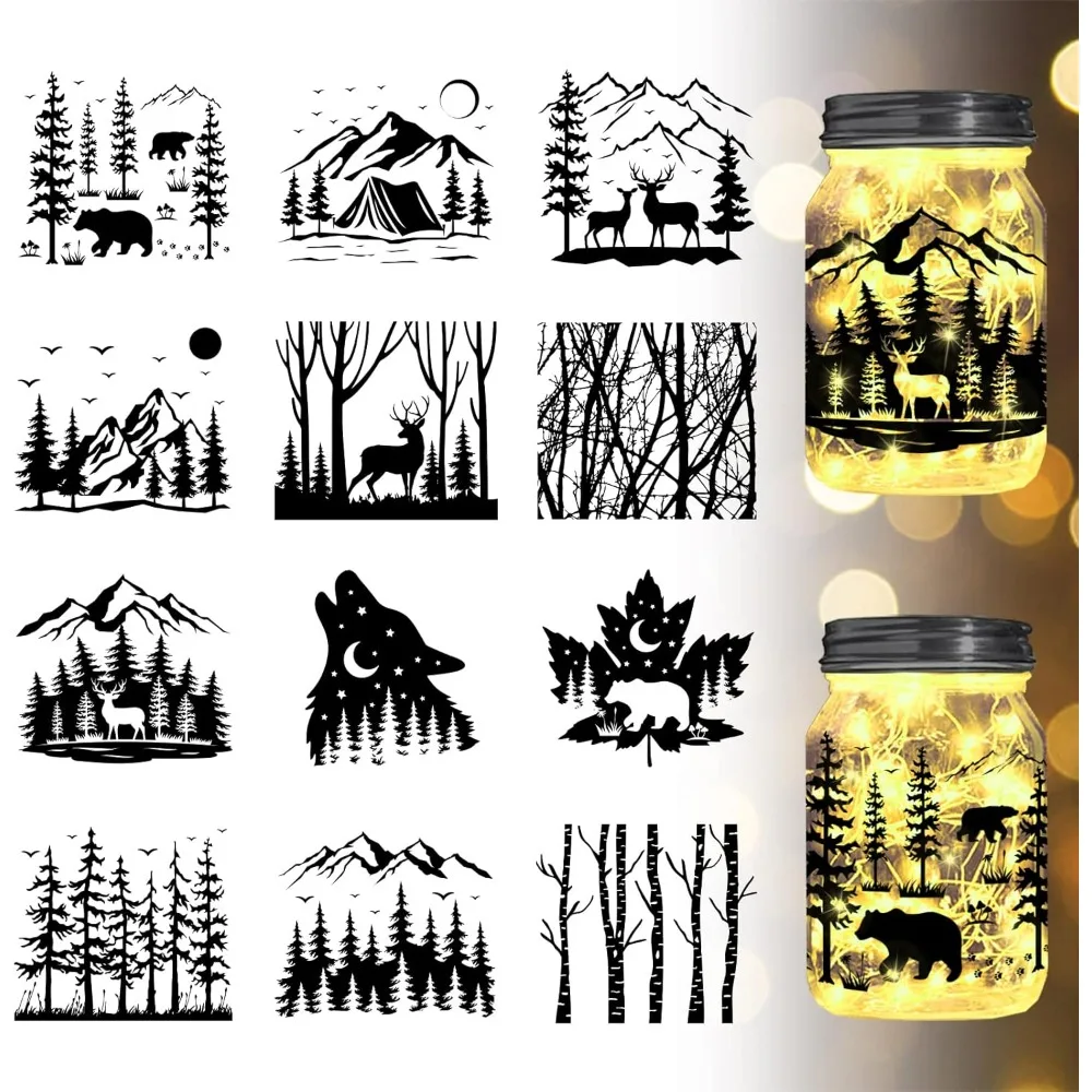 Forest Animals Silhouette Jar Cutouts Cutout Paper Window Cutout Paper Mountain ad Trees Plastic Silhouette Wall Cutout Paper