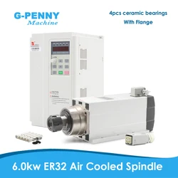 G-Penny 6kw ER32 Air Cooled Spindle Motor with 7.5KW FuLing Inverter 4pcs Ceramic Bearings 300Hz 220v / 380v With Flange