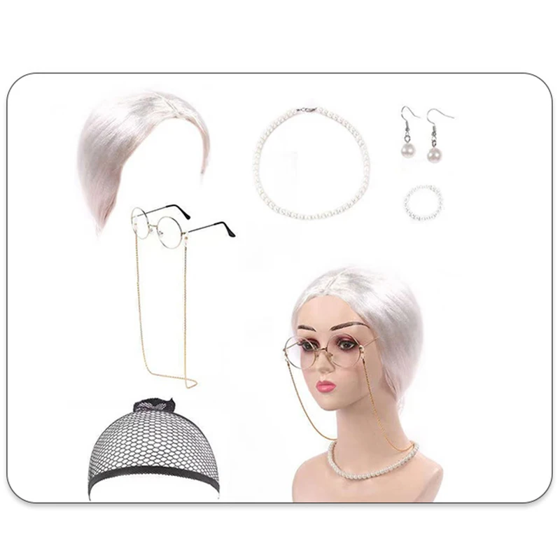 7 Uds. Conjunto de vestido de Cosplay de abuela y anciana, conjunto de disfraz de 100 días de escuela, accesorios para actuación en escenario de abuela, traje de juego de rol