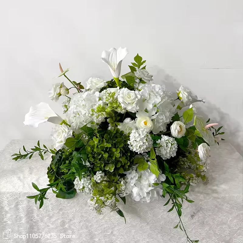 Künstliche Blumen, Weiß-Grüne Calla-Lilien-Hortensien-Arrangement, Hochzeits-Willkommensschild-Ständer, Gangdekoration, Blumendeko, Party-Event-Requisite – Detail 4
