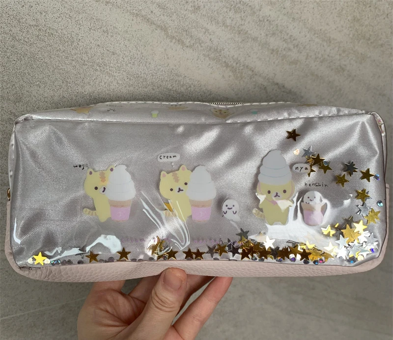 Corocoro Coronya Cat Pencil Cases for Kids Girls Sequin Quicksand Cute Pencil Pouch Kawaii Pen Bag School Stationery Supplies