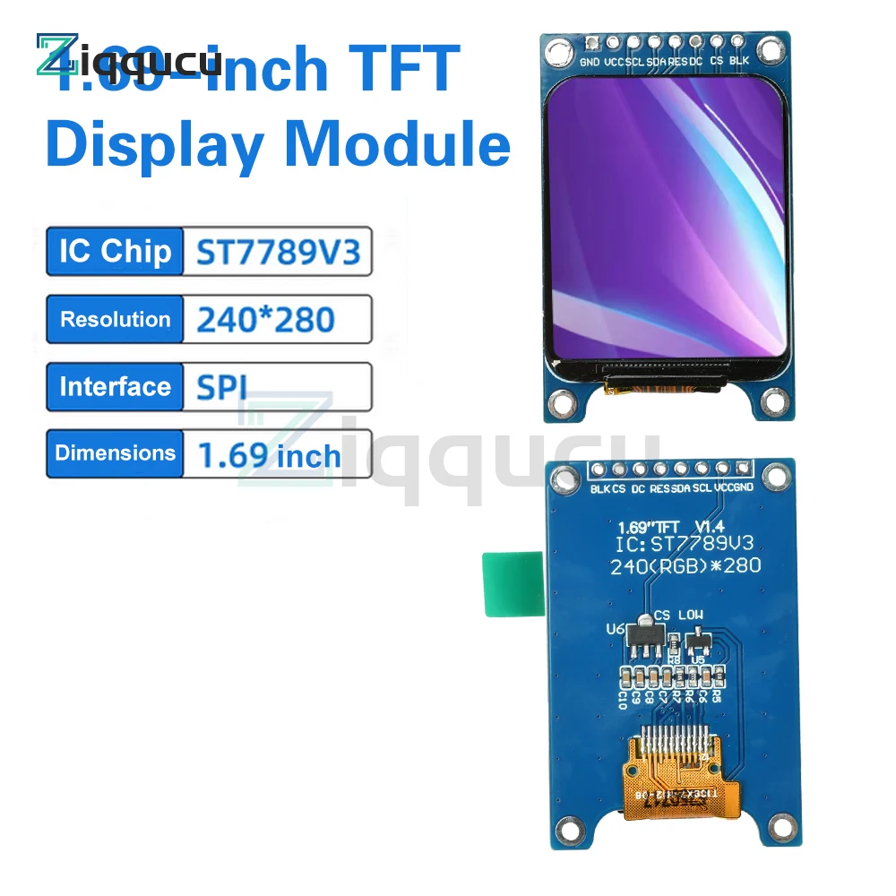 Módulo de tela LCD TFT de 1,69 polegadas ST7789V3 Interface SPI Design de canto arredondado Ultra fino com resolução 240x280 Display colorido