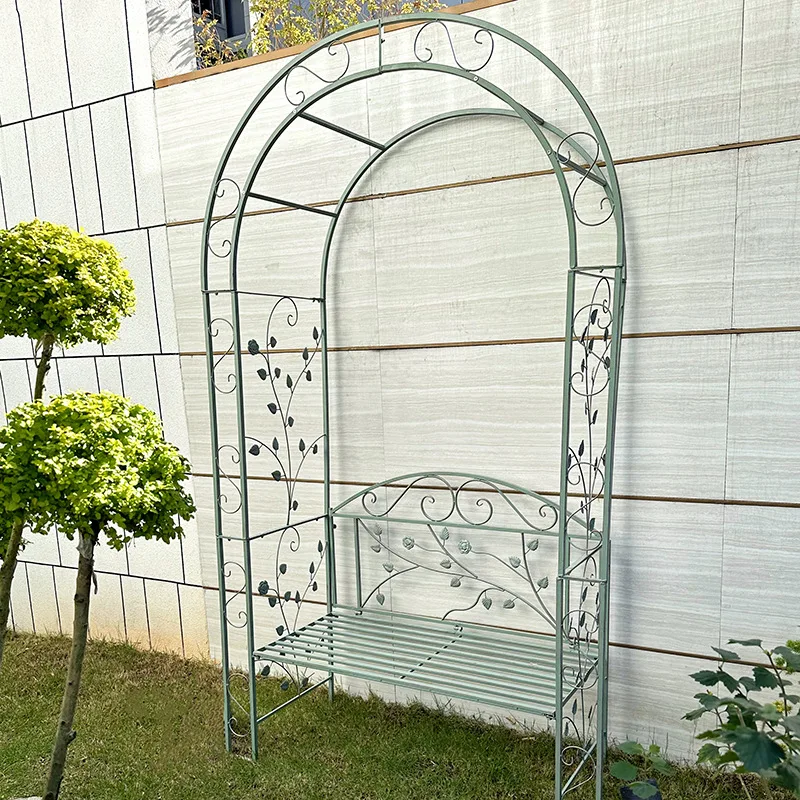 

European wrought iron with seat arched flower stand outdoor courtyard backrest double chair garden clematis rose climbing vine f