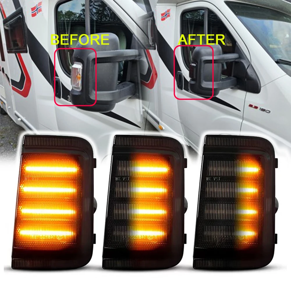 

Chasing LED Side View Mirror Marker Light for Citroen Relay Jumper RAM Promaster Fiat Ducato Peugeot Boxer 2006-2019 Smoked Lens
