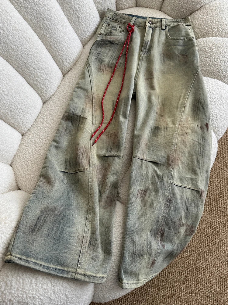 

American High Street Sle Distred Wide Leg Denim Jeans Women's Loose High Waist Drapey Korean Version Retro Straight Leg ...