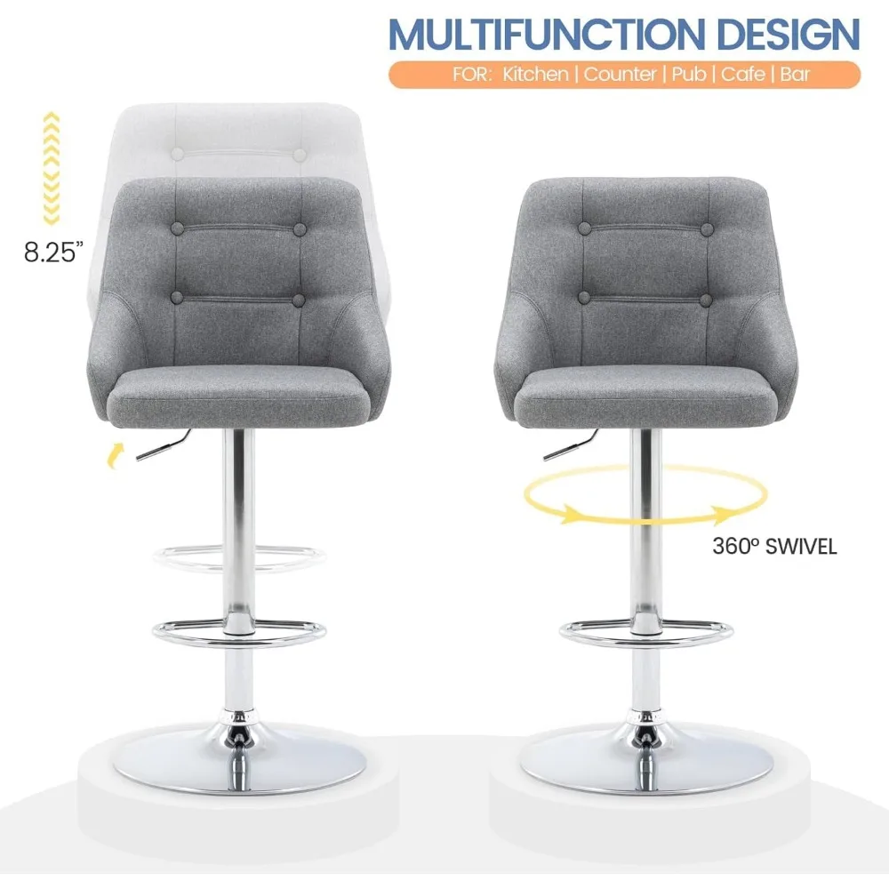 مقعد بار دوار مع مسند ظهر، مقعد معنقدة من القماش قابل للتعديل، كرسي منجد بارتفاع مضاد للمطبخ #5
