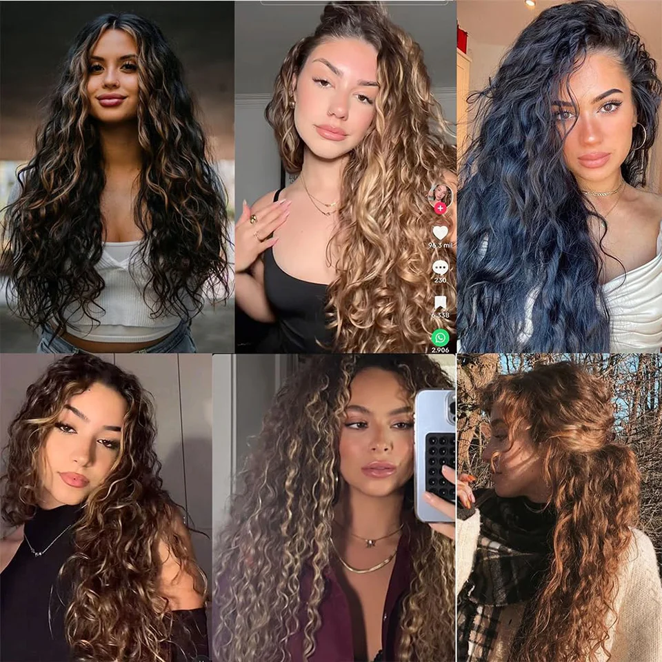 20 pouces vague d'eau paquets Extensions de cheveux Ombre brun bouclés paquets Extensions brun clair cheveux synthétiques paquets pour les femmes
