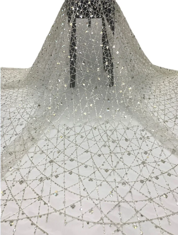 Silvery Sequins Tulle Mesh Lace Fabric Shiny Bride Wedding Dress Sewing Accessories