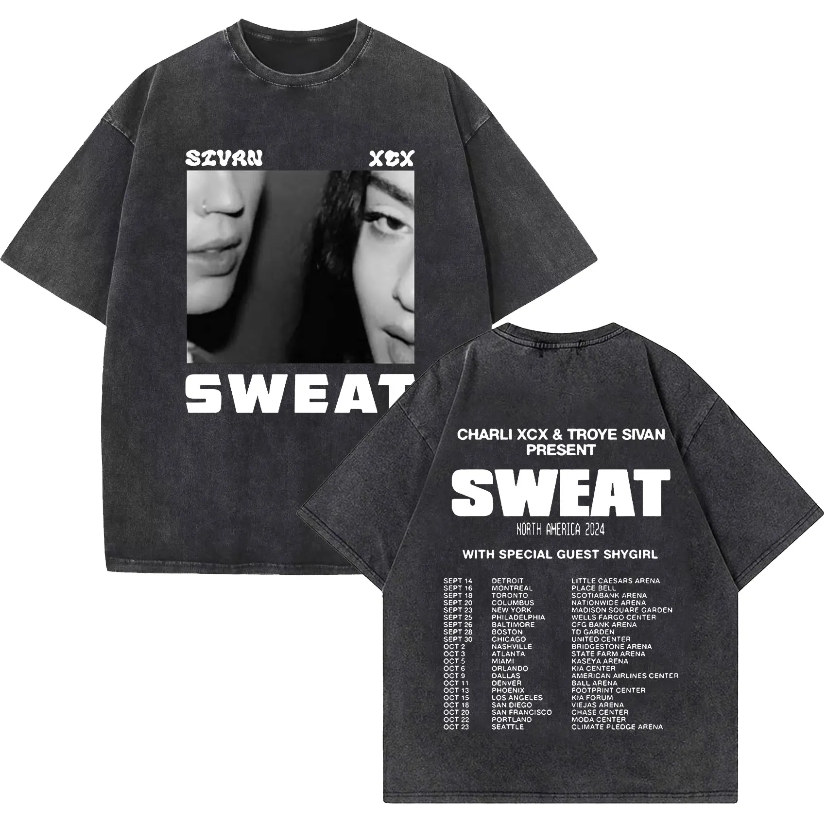 Charli Xcx Brat 2024 Tour Album Letter Print T Shirts Men Hip Hop High Quality Vintage Washed Fashion T-shirt Unisex Streetwear image 5