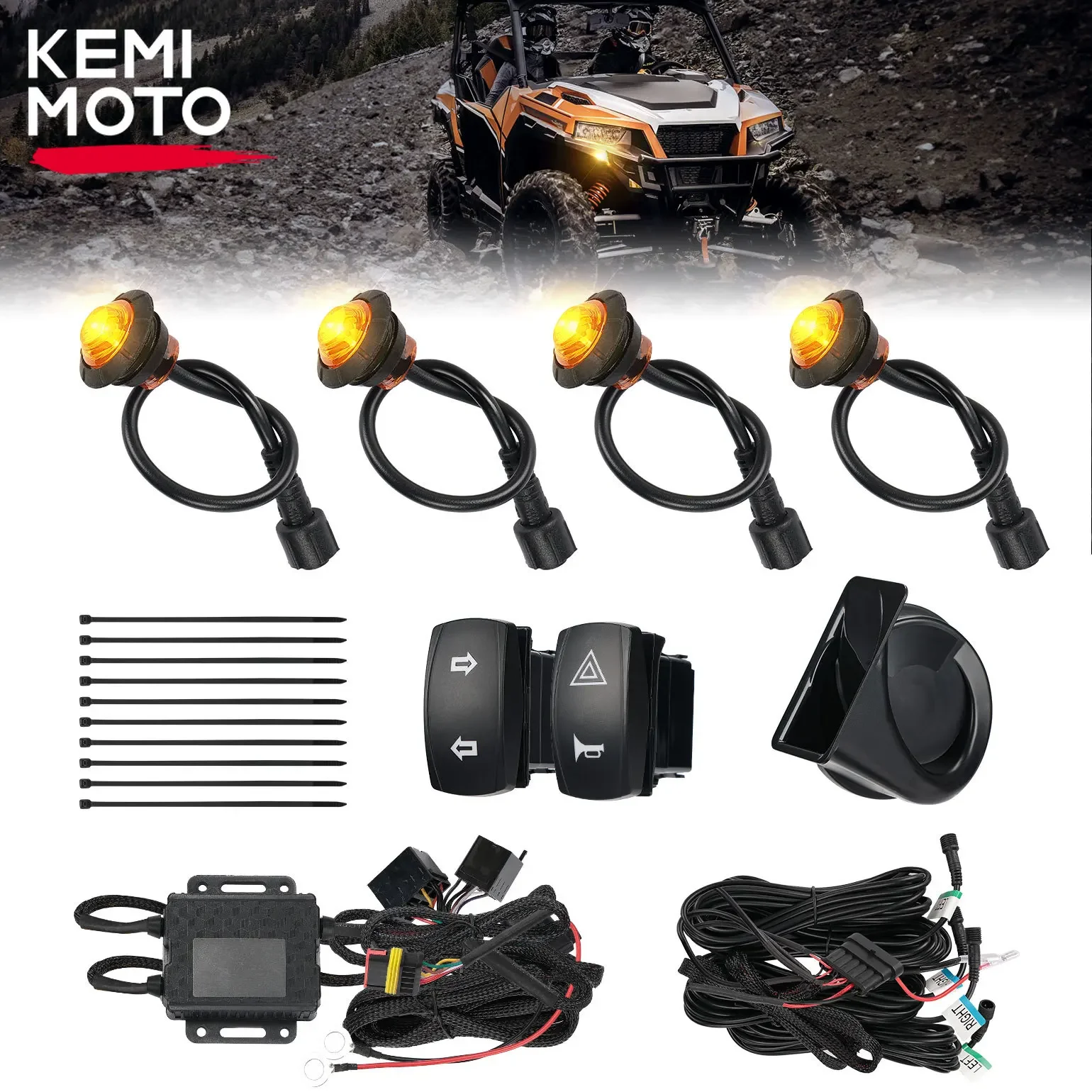 

UTV Turn Signal Kit with Horn Pre-Wired Plug Play ATV Blinker with Rocker Switch Compatible with Polaris for Can-Am for CFMOTO