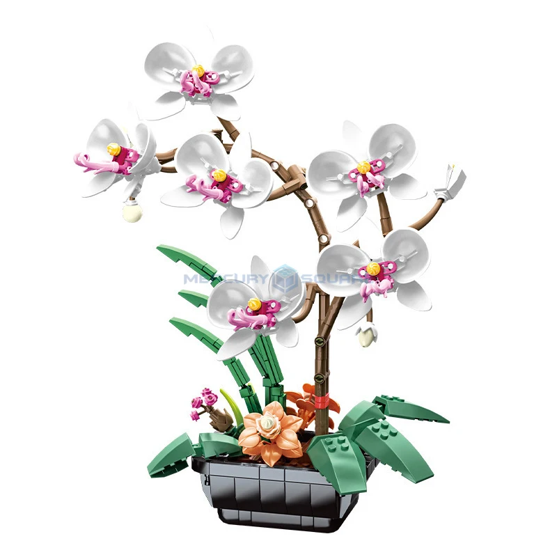 White Phalaenopsis Potted Plant Flower Bonsai MOC JK29012 Building Blocks Creative Ideas Ornament Bricks Toy Gift Girls Children