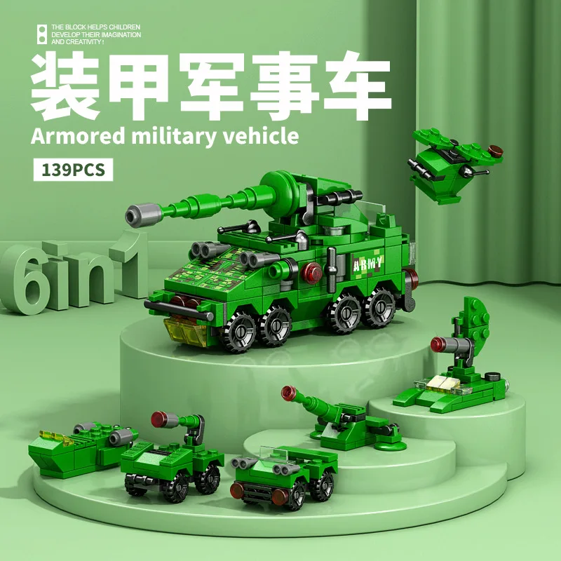 NEW DIY 6in1 Aircraft Carrier Helicopter Mortar Missile Armored Vehicle Building Blocks Kit Girls Bricks Movie Model Kids Toy