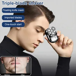 Men's Portable Magnetic Suction Three Blade Floating Shaver TYPE-C Charging Multifunctional IPX7 Waterproof Intelligent Shaver