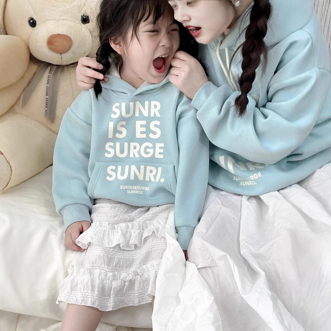 Winter Family Thick Hoodie Fashion Dad Mom and Daughter Son Same Matching Warm Hooded Sweatshirts Korean Parent-child Clothing