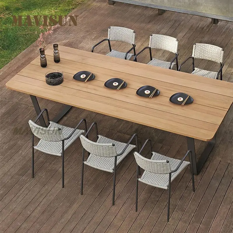 Outdoor Table And Chair Rattan Backrest Balcony Courtyard Leisure Dining Marble Rock Slab Table Villa Open-Air Three Or Five Set