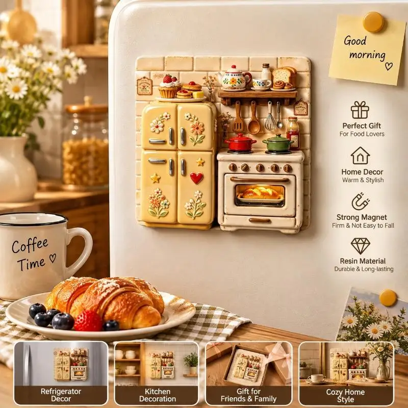 Retro Small Ornaments Creative Resin Three Dimensional Relief Magnetic Refrigerator Magnets Fridge Decor Small Gifts