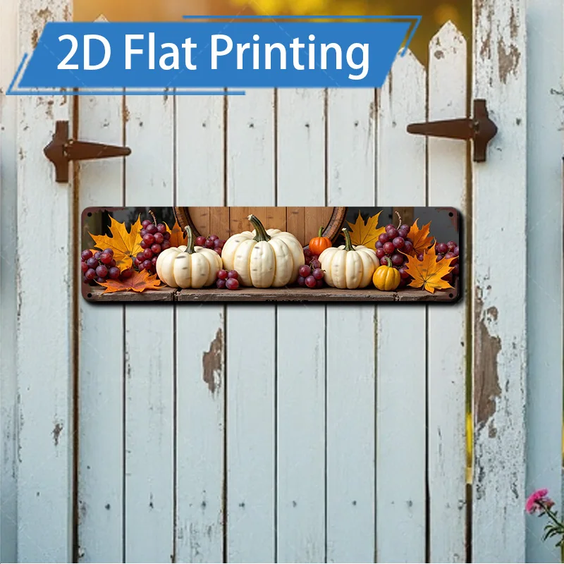 1 szt. Metalowy Znak 4x16 cali Jesienne Zbóje Dynia i Winogrona Druk 2D Rustykalny Wystrój Farmy