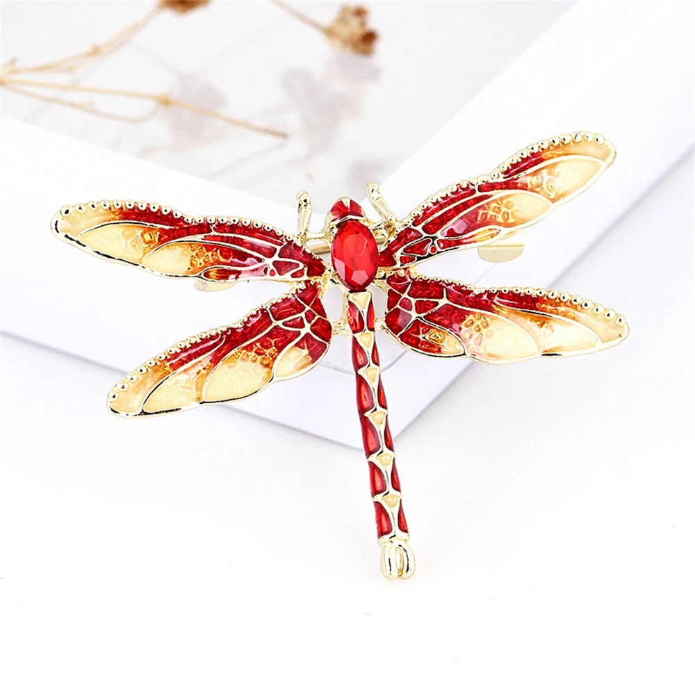 Exquisite Simulation Dragonfly Brooch Crystal Metal Lapel Pins for Women Sweather Shawl Shirt Fashion Jewelry Accessories Gift