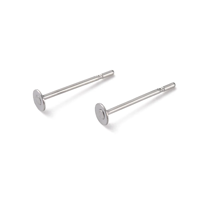 100pc 316 Surgical Stainless Steel Flat Round Blank Peg Stud Earring Settings Stainless Steel Color Tray: 3mm 12x3mm Pin: 0.8mm